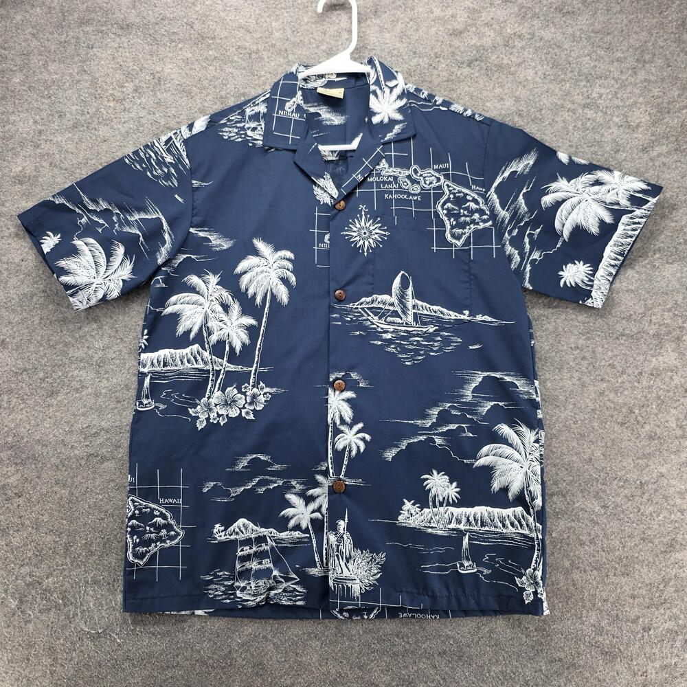 Royal Creations Shirt Mens M Blue Graphic Short Sleeve Button Up Regular Fit